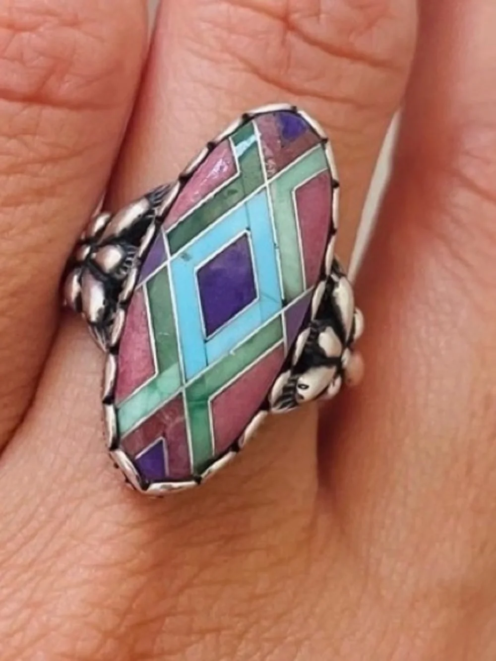 Carolyn Pollack Relios Sterling Silver Turquoise Stone Inlay Large Ring Sz 7